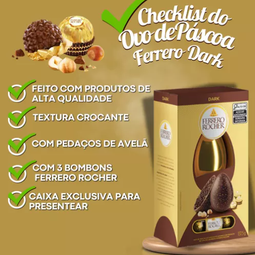 Ovo Páscoa Ferrero Rocher Chocolate Amargo Premium Kit10