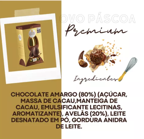 Ovo Páscoa Ferrero Rocher Chocolate Amargo Premium Kit10