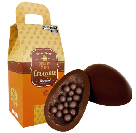 Ovo de Páscoa Chocolate ao Leite Crocante 250gr / Caixa c/ 12 Unds Borússia Chocolates